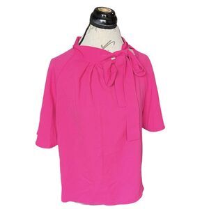 Shein Womens Blouse Sz Medium Pink Short Sleeve Front Tied Office Work Wear